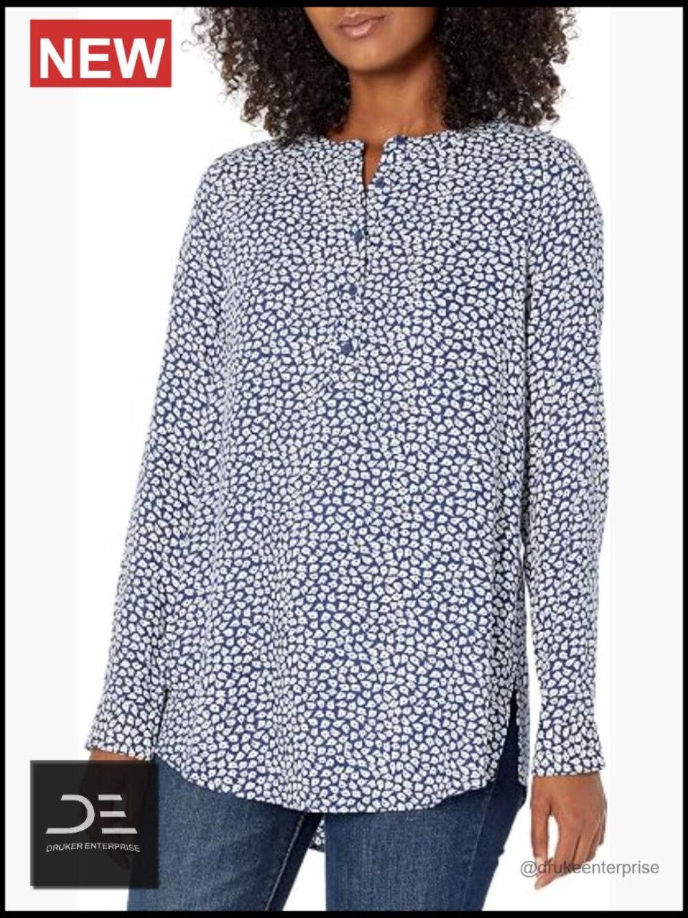 Women's Long-Sleeve Woven Blouse Viscose Button Front Office Work